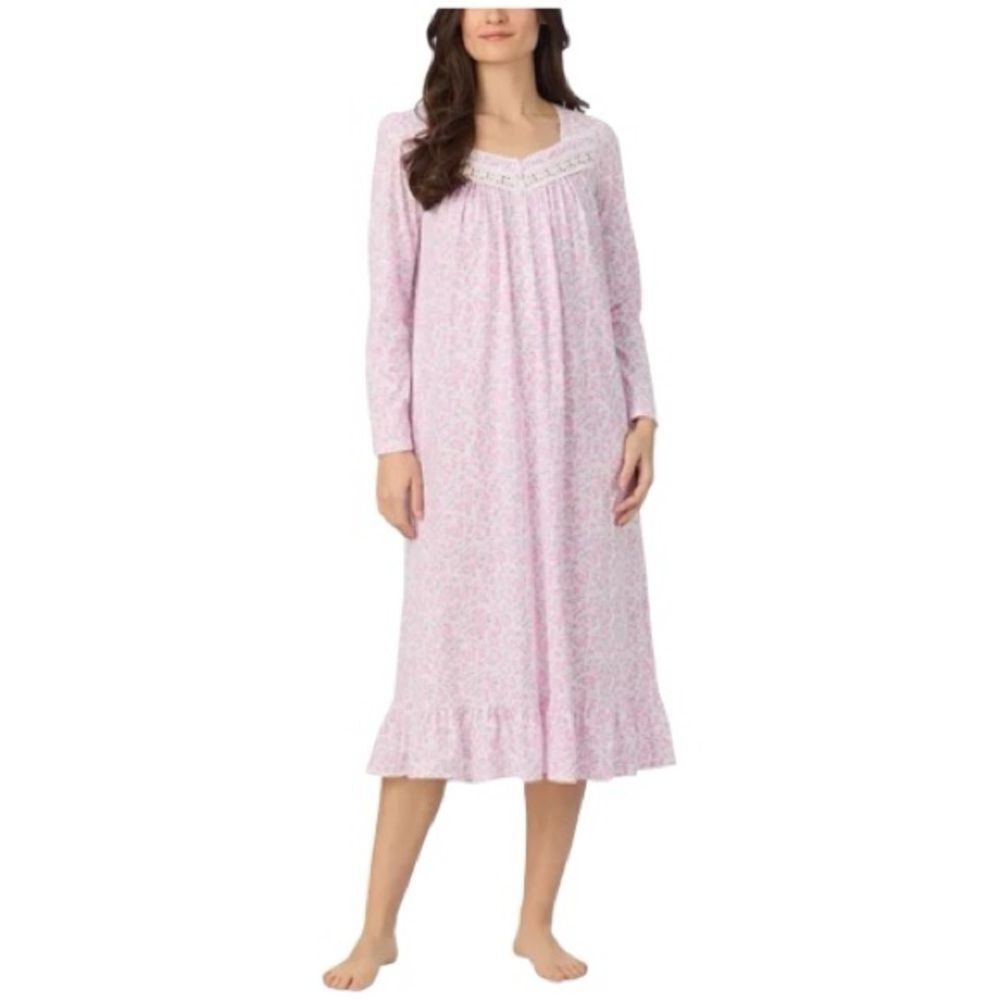 Eileen West White Ditsy Pink Floral Long Sleeve Nightgown Size S